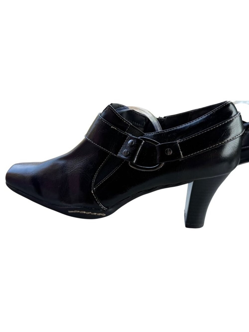 Aerosoles Faux Leather Black Ankle Boots w/Side Zipper & Buckle Women Size 7.5M